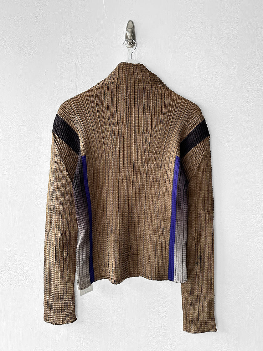 ISSEY MIYAKE - early 1990s PLEATED LONG SLEEVE TOP WITH COLOUR BLOCK SLEEVE