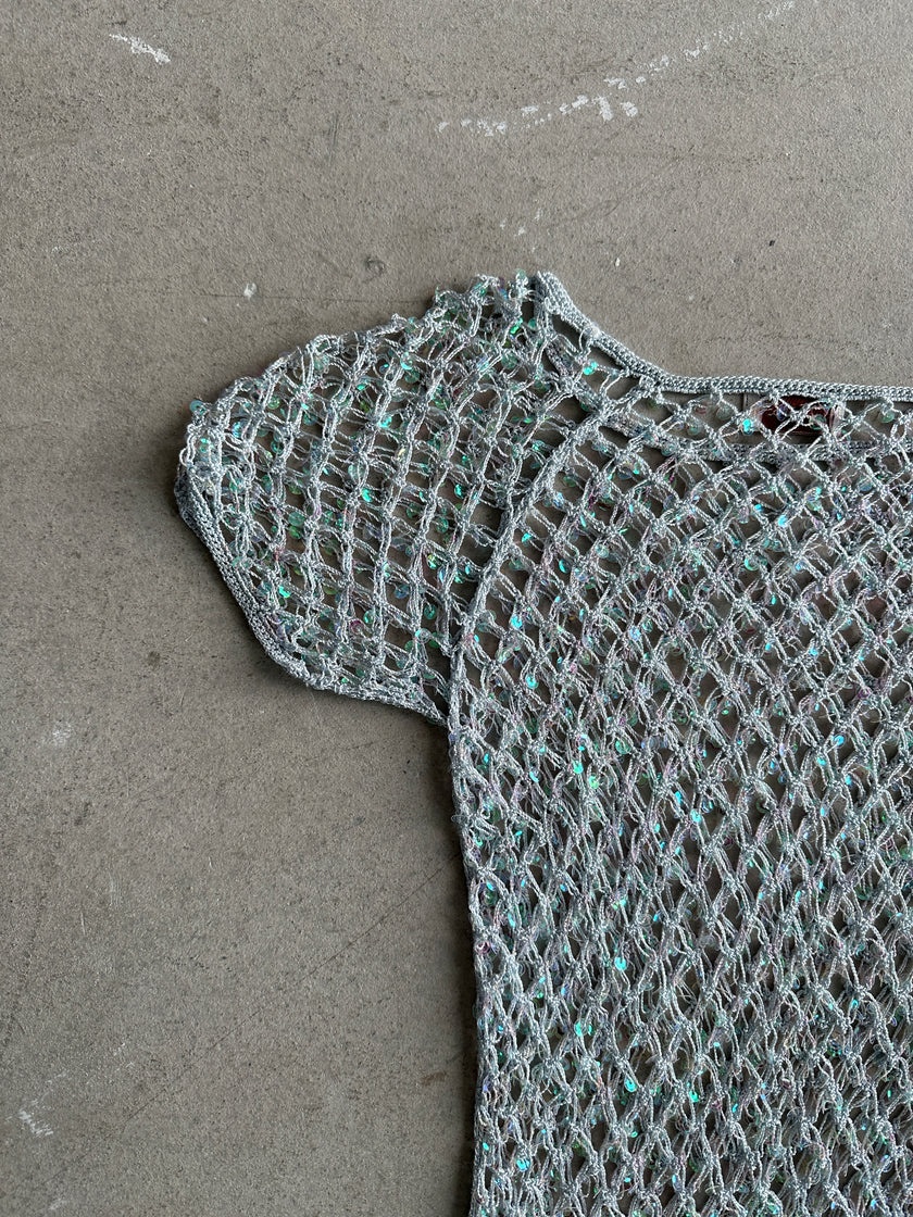 2000s SEQUINS DETAIL SHEER MESH T-SHIRT