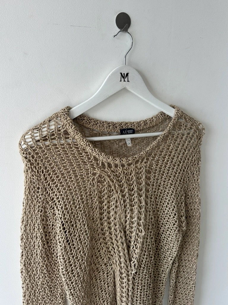 ARMANI JEANS - 2000s OPEN WEAVE KNIT LONG SLEEVE TOP