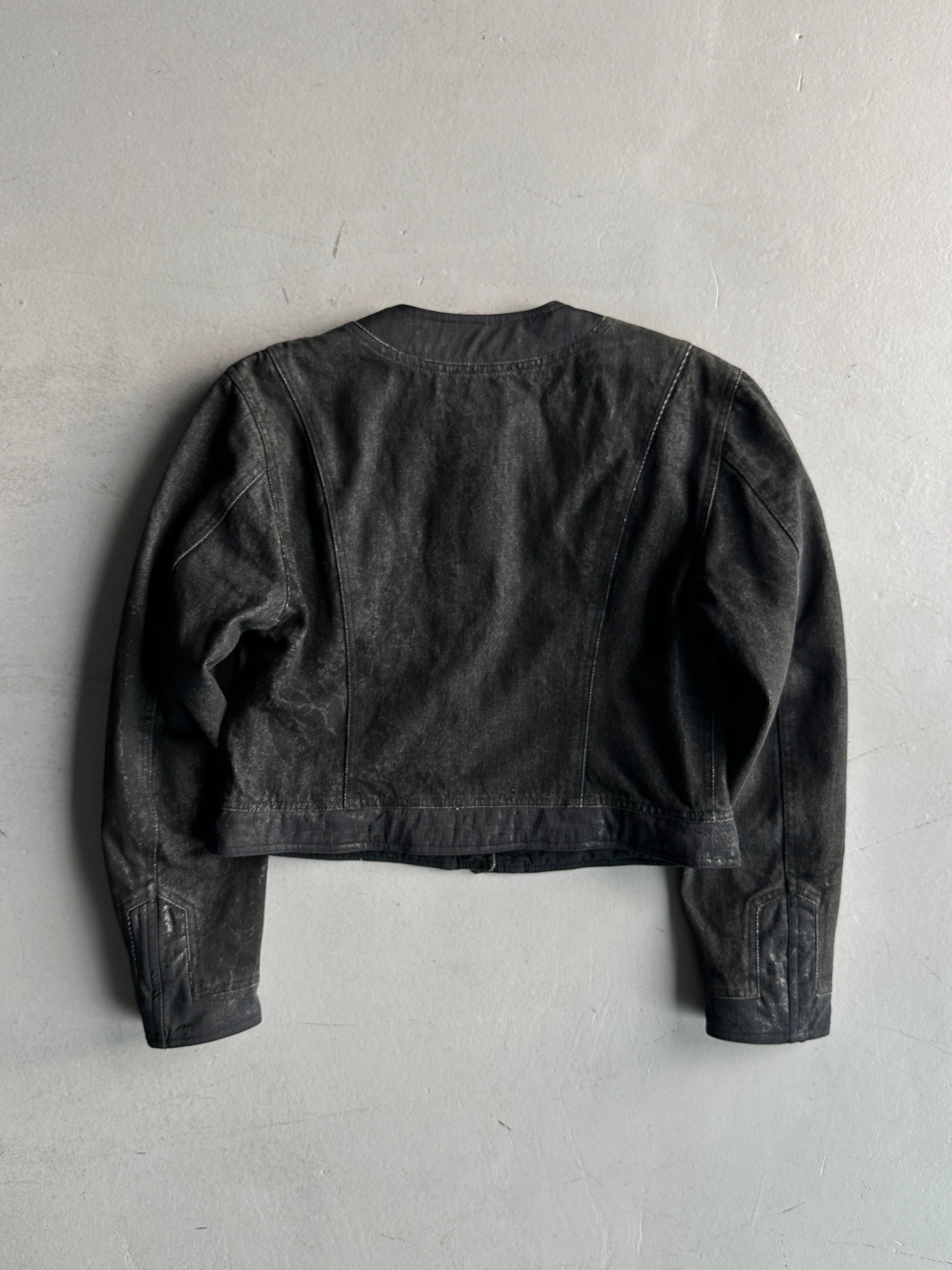 MOSCHINO - 1980s COLLARLESS CROP FIT PADDED DENIM JACKET