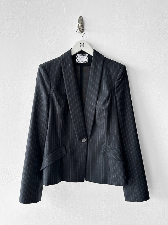 GAETANO NAVARRA - circa 2013 PINSTRIPE TAILORED BLAZER WITH DECONSTRUCTED MESH BACK