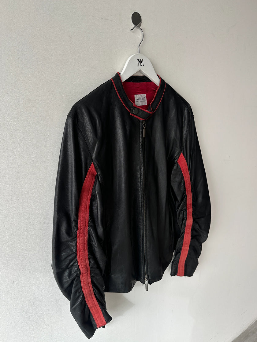 ARMANI COLLEZIONI - 1990s BIKER LEATHER JACKET WITH CURVED SLEEVE