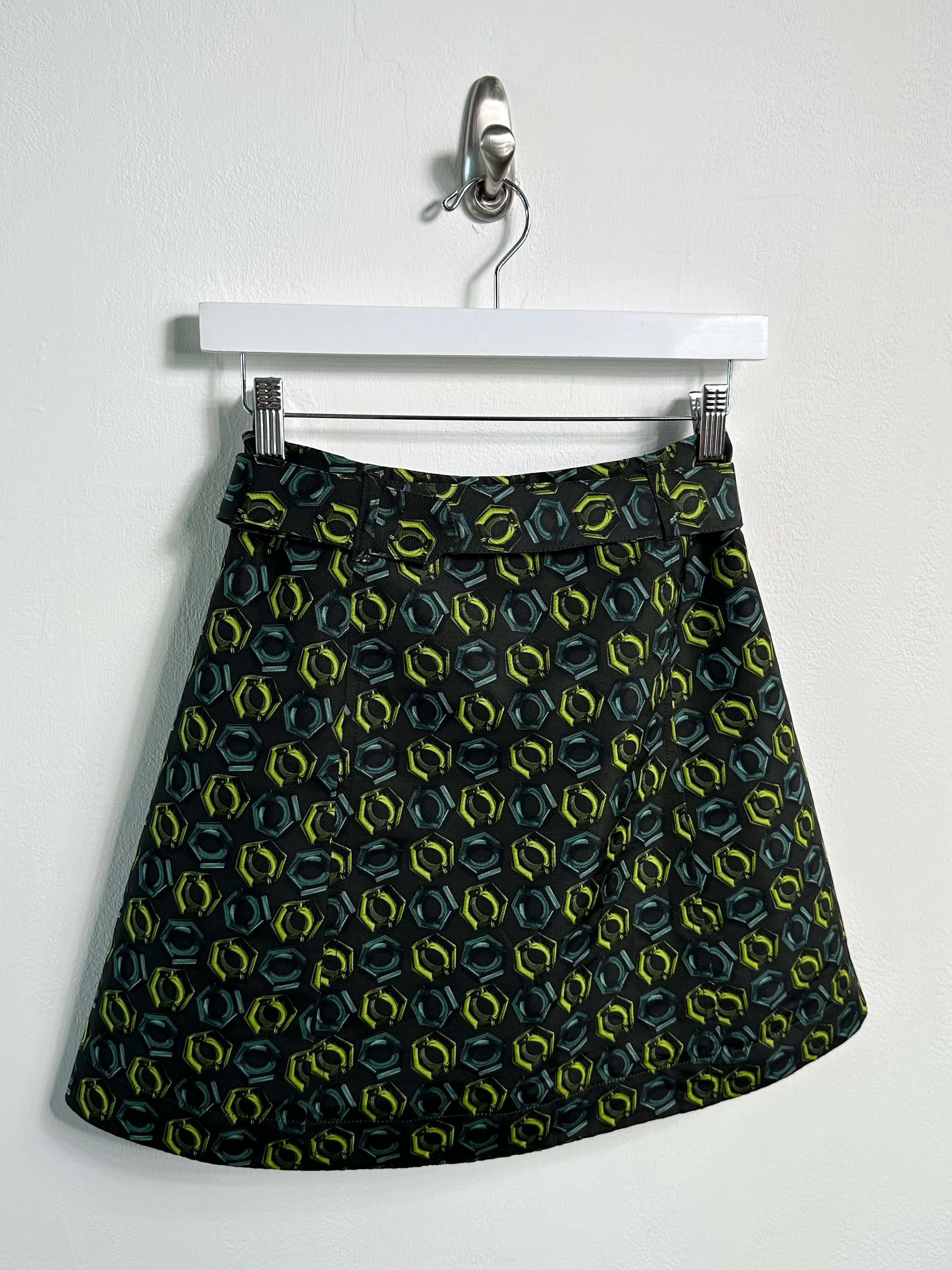 PRADA - S/S 2008 SILK MINI SKIRT WITH FRONT ZIP AND WAIST BELT