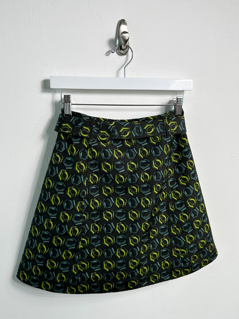 PRADA - S/S 2008 SILK MINI SKIRT WITH FRONT ZIP AND WAIST BELT