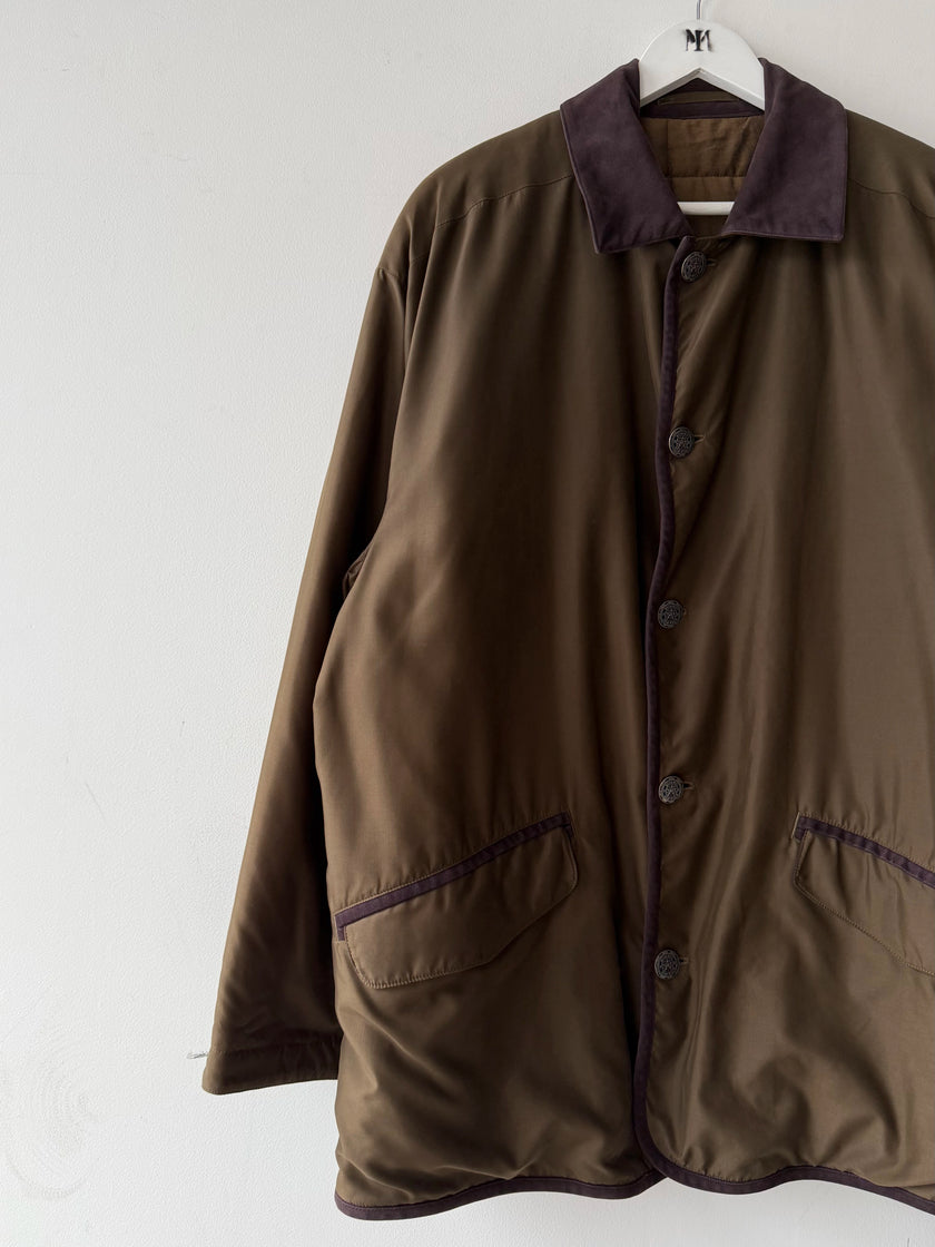 ITALIAN LABEL 1990s WATER REPELLENT JACKET WITH CONTRASTING PLUM TRIMS