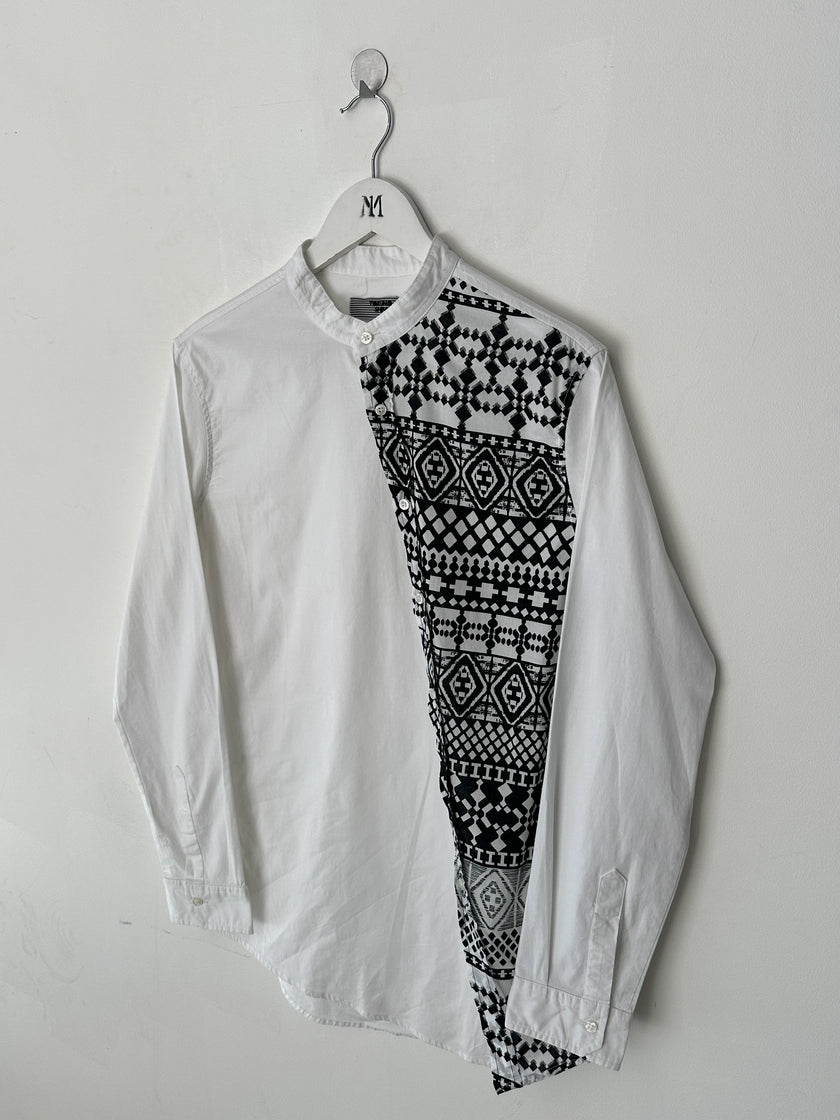 ITALIAN LABEL 2000s MANDARIN COLLAR ASYMMETRIC LONG SLEEVE SHIRT
