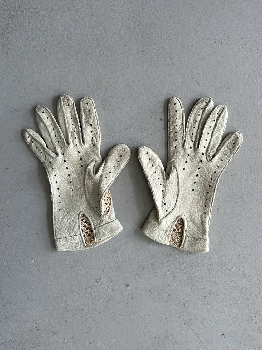TRUSSARDI - 1990s LEATHER AND CROCHET BACK GLOVES