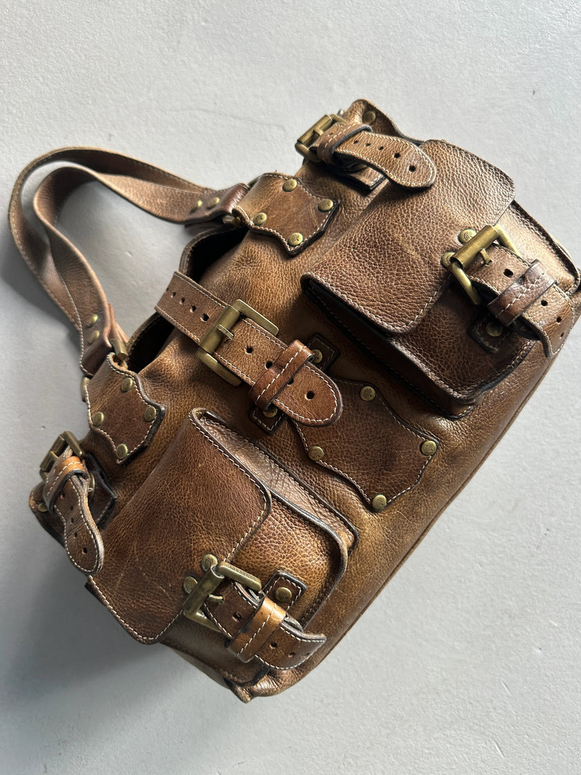 MULBERRY - 1990 DISTRESSED LEATHER ROXANNE BAG