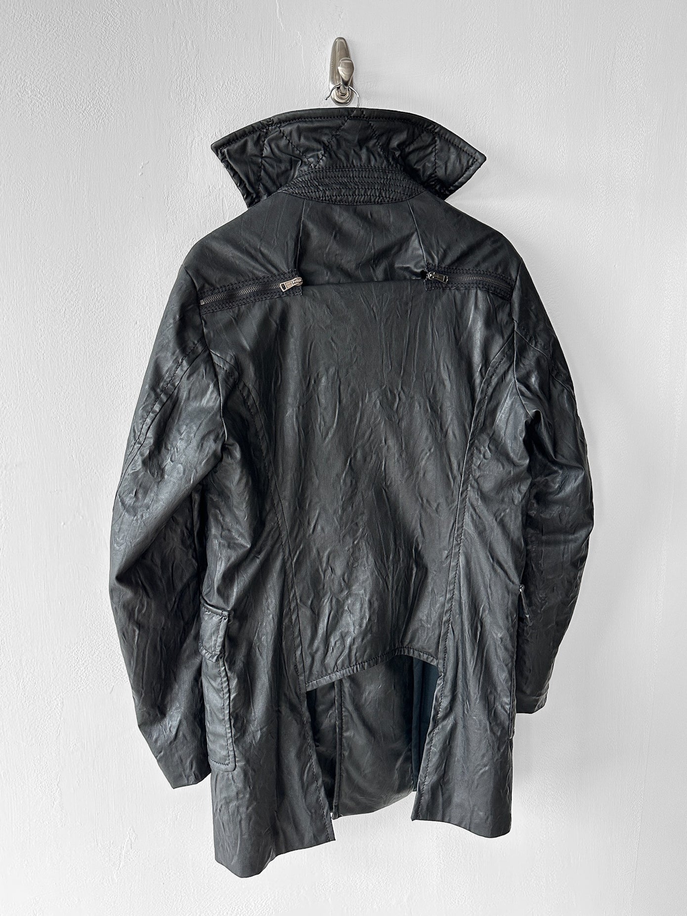 ANDREW MACKENZIE - F/W 2008 WAXED PVC LONG JACKET WITH ZIP DETAILS