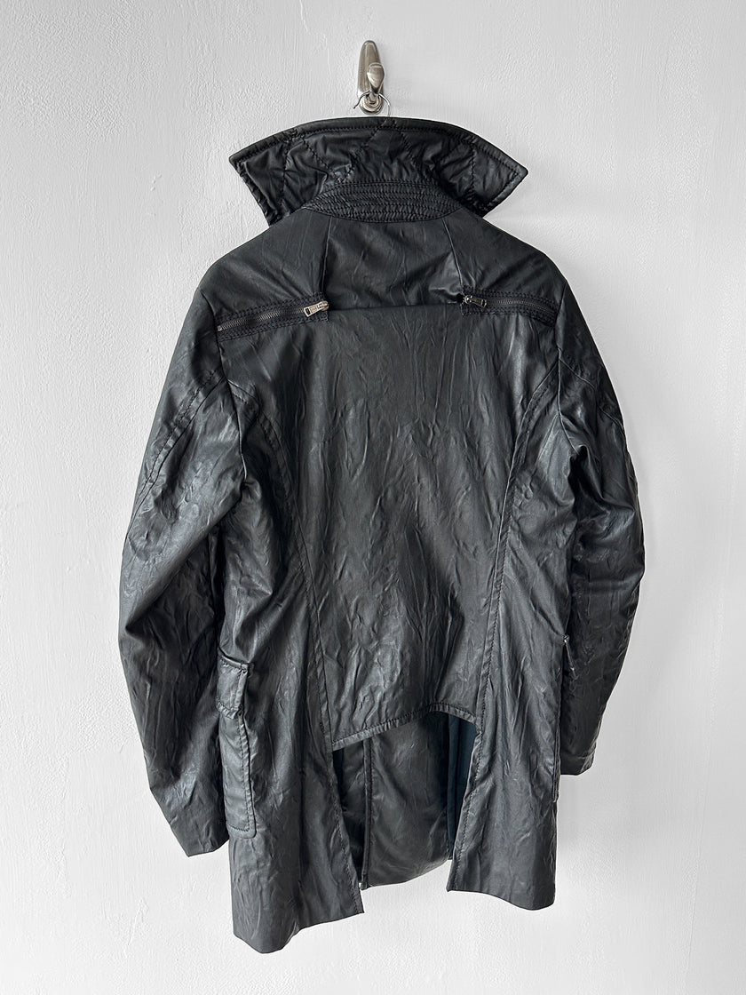 ANDREW MACKENZIE - F/W 2008 WAXED PVC LONG JACKET WITH ZIP DETAILS