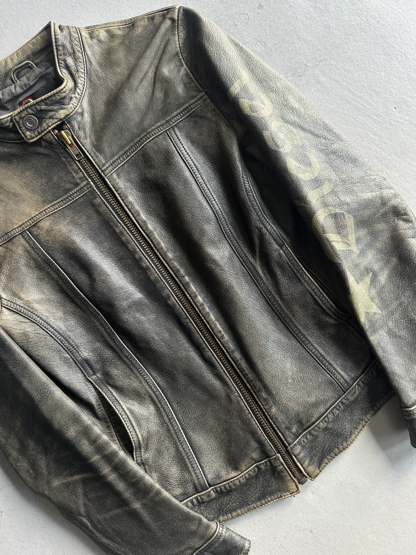 DIESEL - 2000s DISTRESSED LEATHER BIKER JACKET