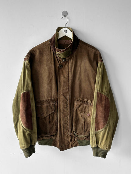 FRENCH LABEL 1980s PANELED BOMBER JACKET WITH SUEDE FRONT