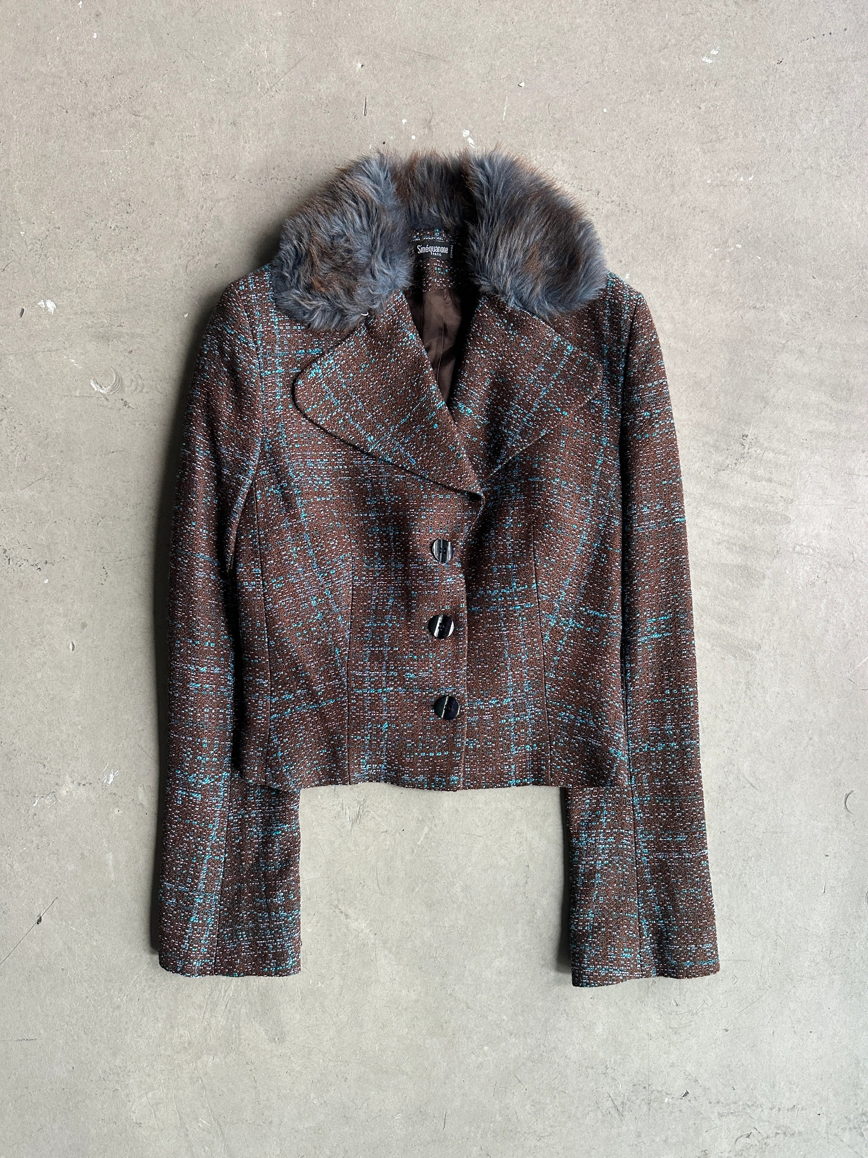 1990s TWEED BLAZER WITH FAUX FUR COLLAR