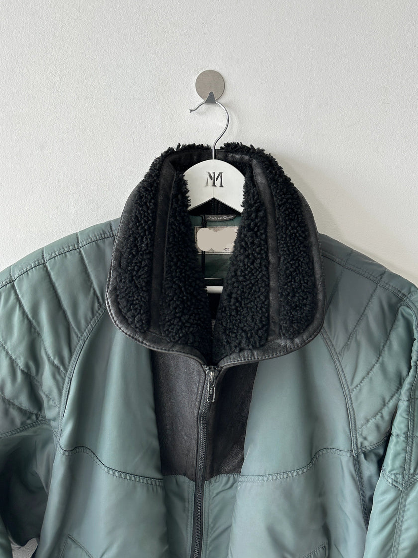 ITALIAN LABEL - 1980s NYLON BOMBER JACKET WITH SHEARLING COLLAR