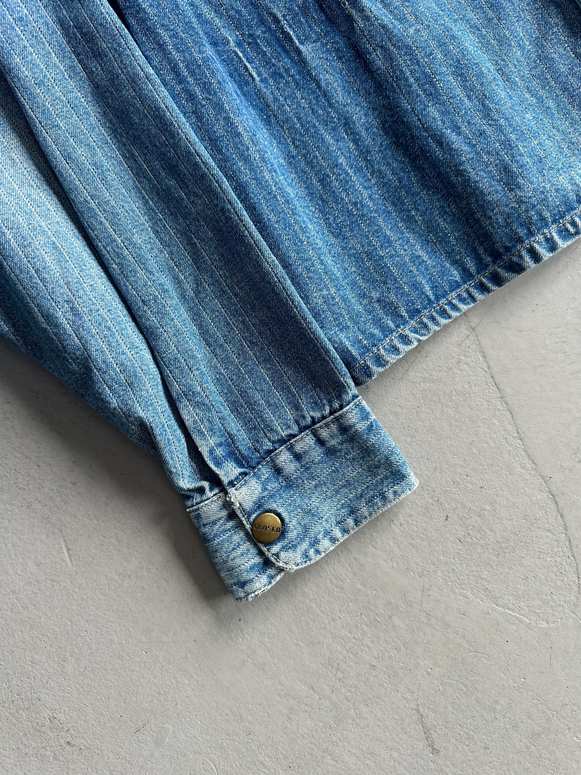 CLOSED - 1980S ASYMMETRICAL CLOSURE PINSTRIPED DENIM JACKET
