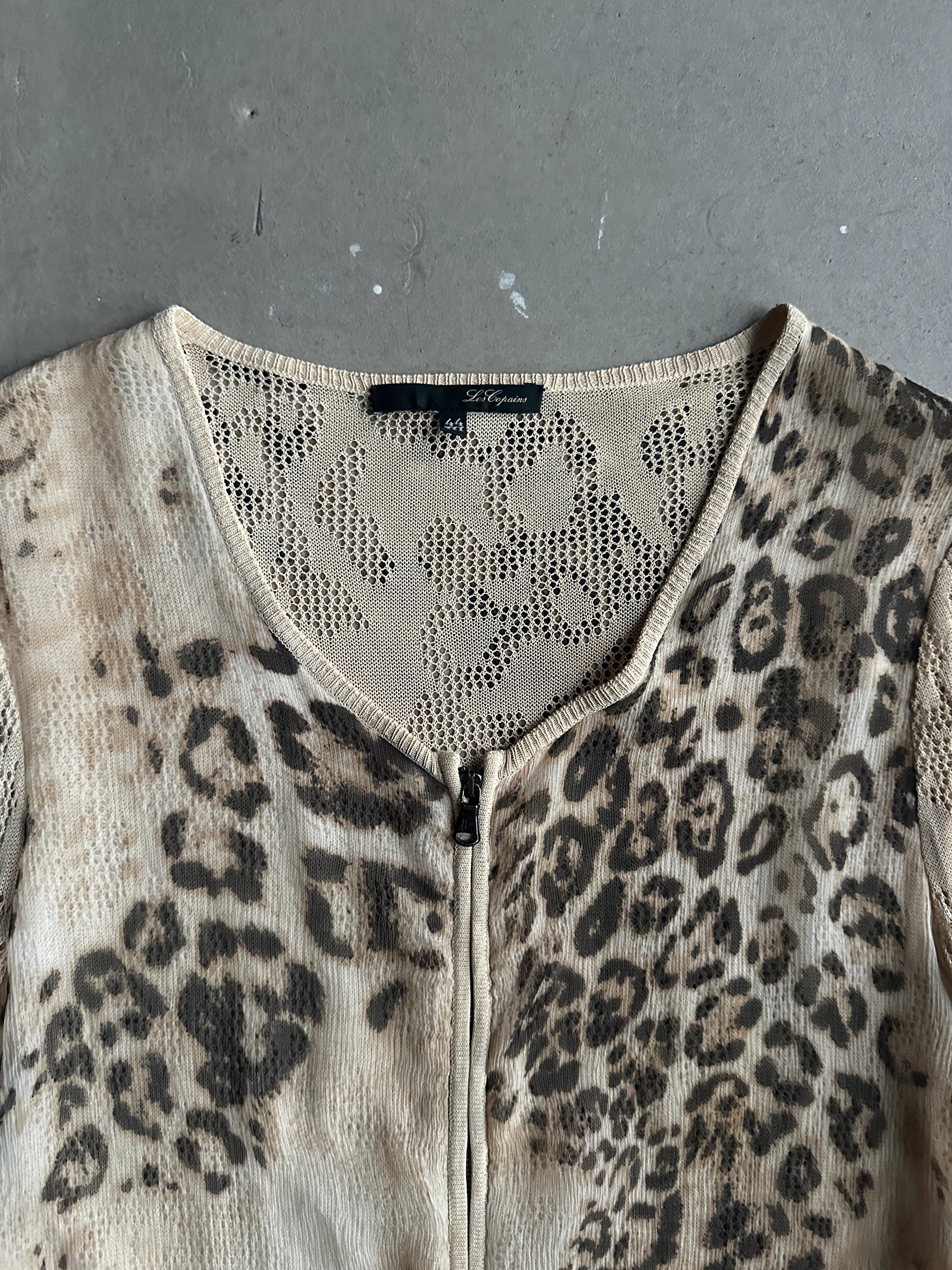 LES COPAINS - 1990s PANELED LEOPARD PRINT CARDIGAN