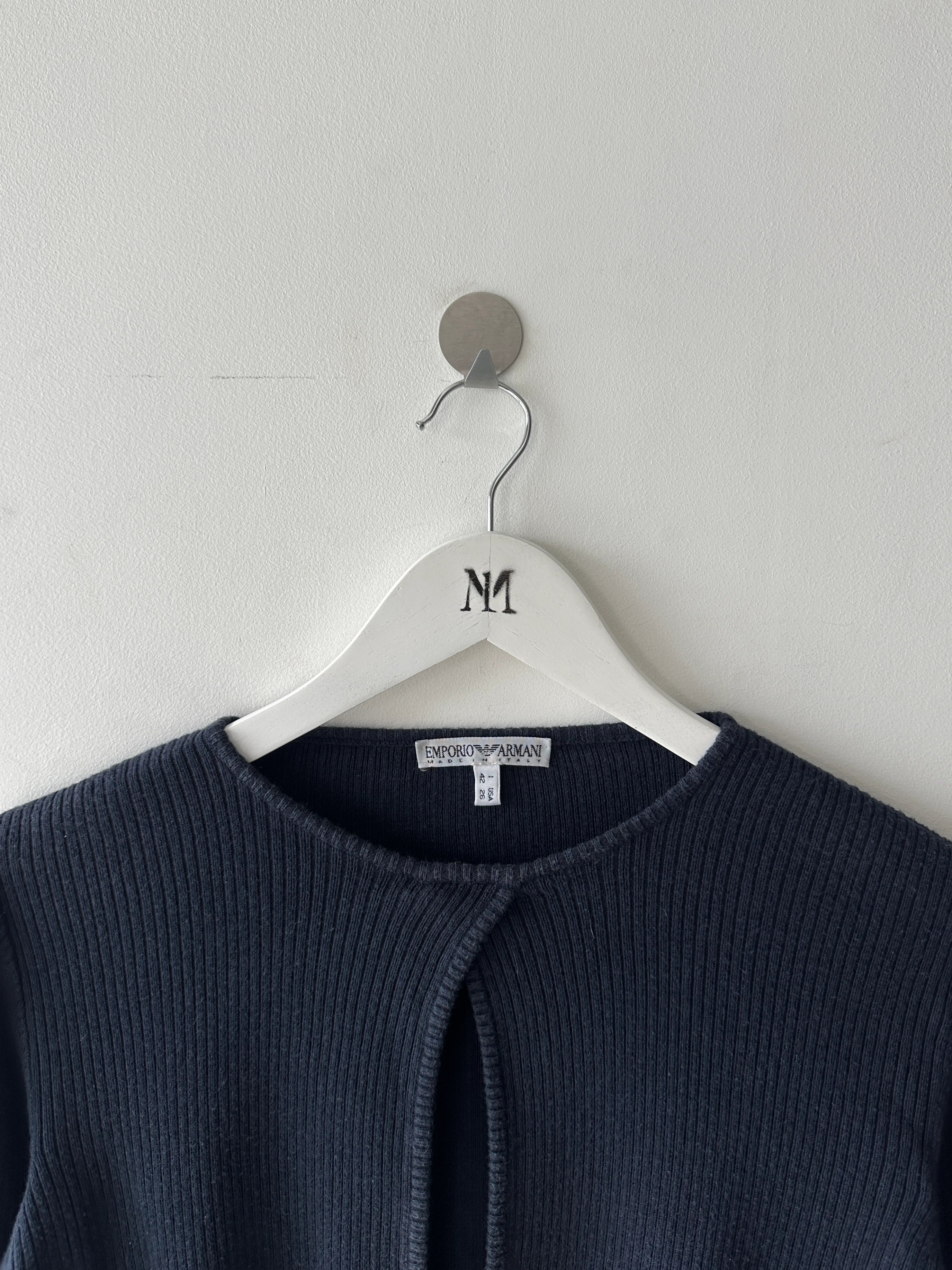 EMPORIO ARMANI - 1980s OPEN SLIT FRONT CROP FIT LONG SLEEVE TOP
