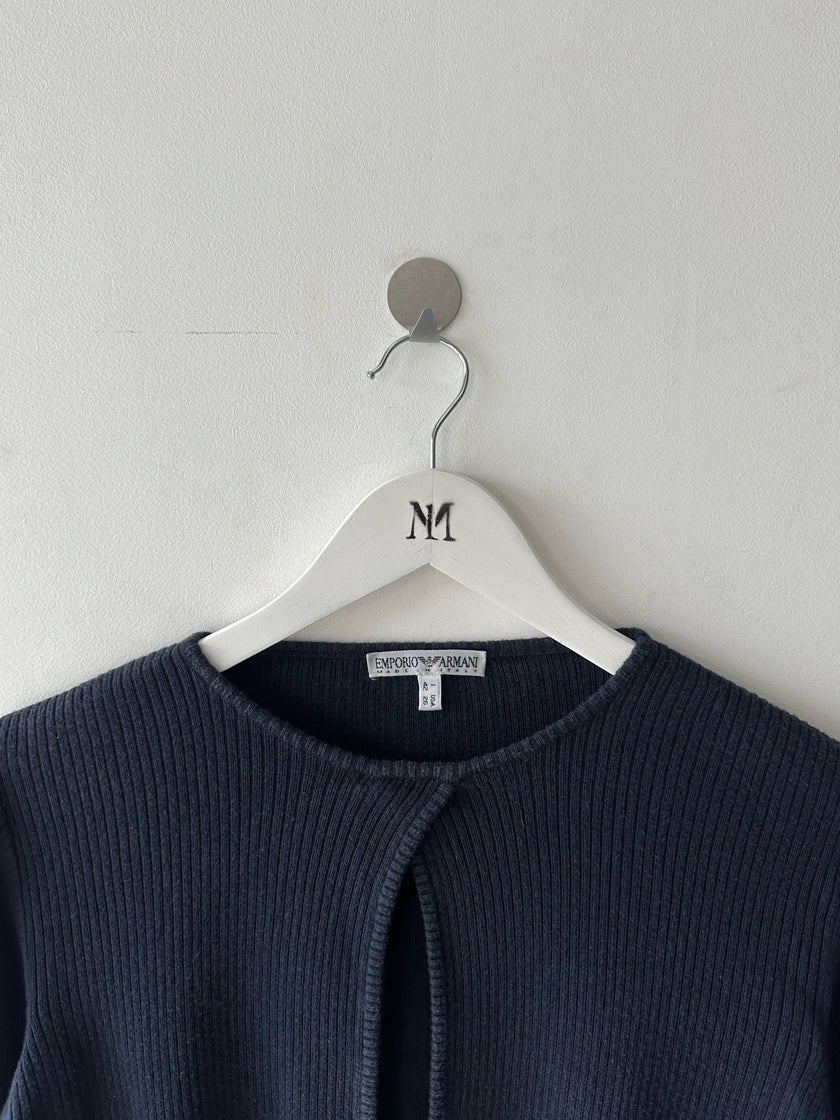 EMPORIO ARMANI - 1980s OPEN SLIT FRONT CROP FIT LONG SLEEVE TOP