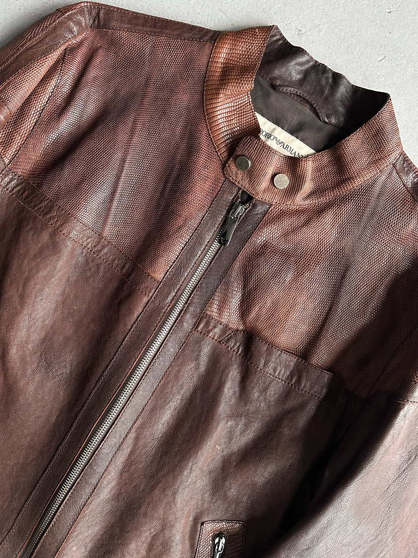 EMPORIO ARMANI - F/W 2005 BIKER LEATHER JACKET WITH SNAKESKIN DETAILS