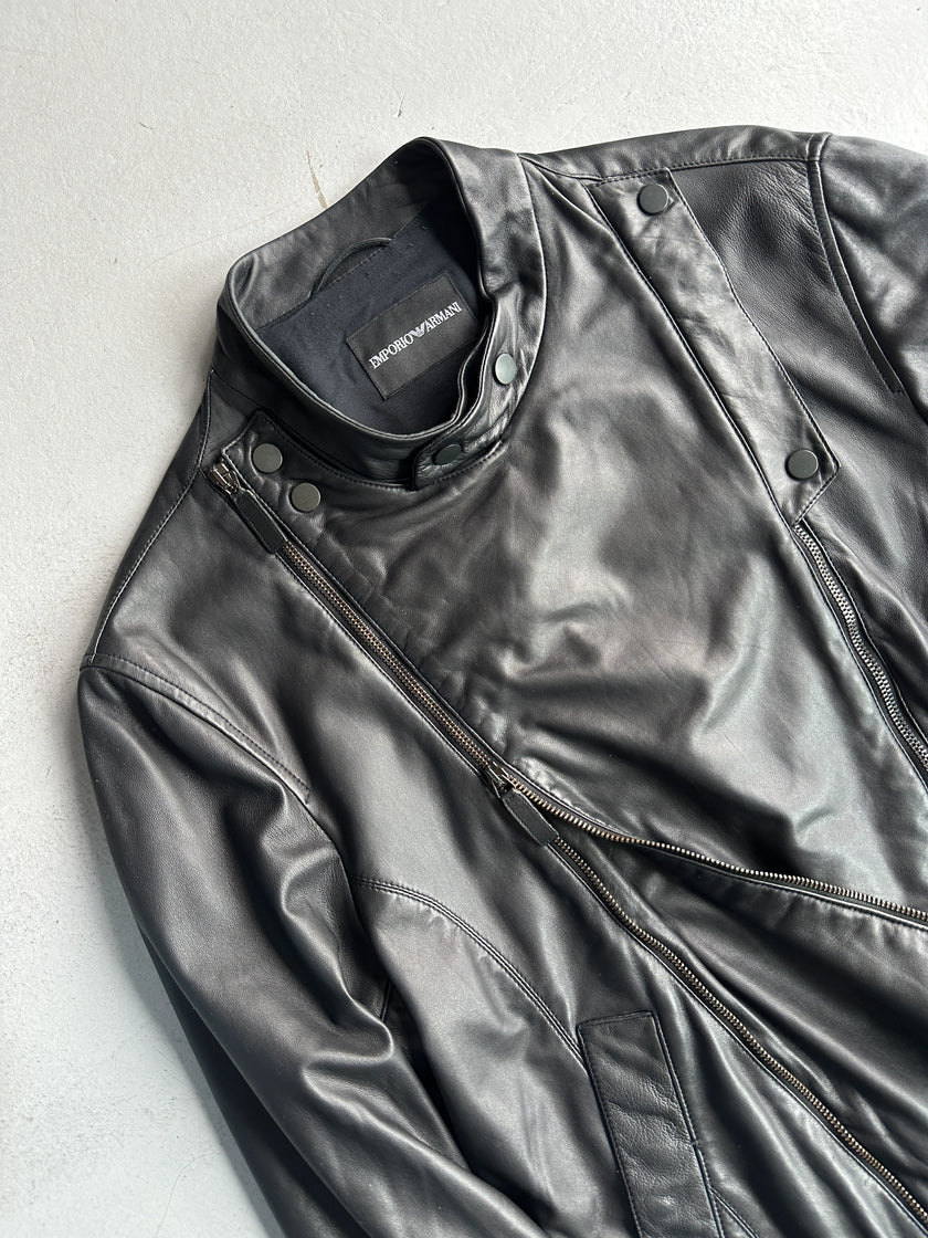 EMPORIO ARMANI - S/S 2009 ASYMMETRIC DOUBLE ZIP SOFT LEATHER JACKET