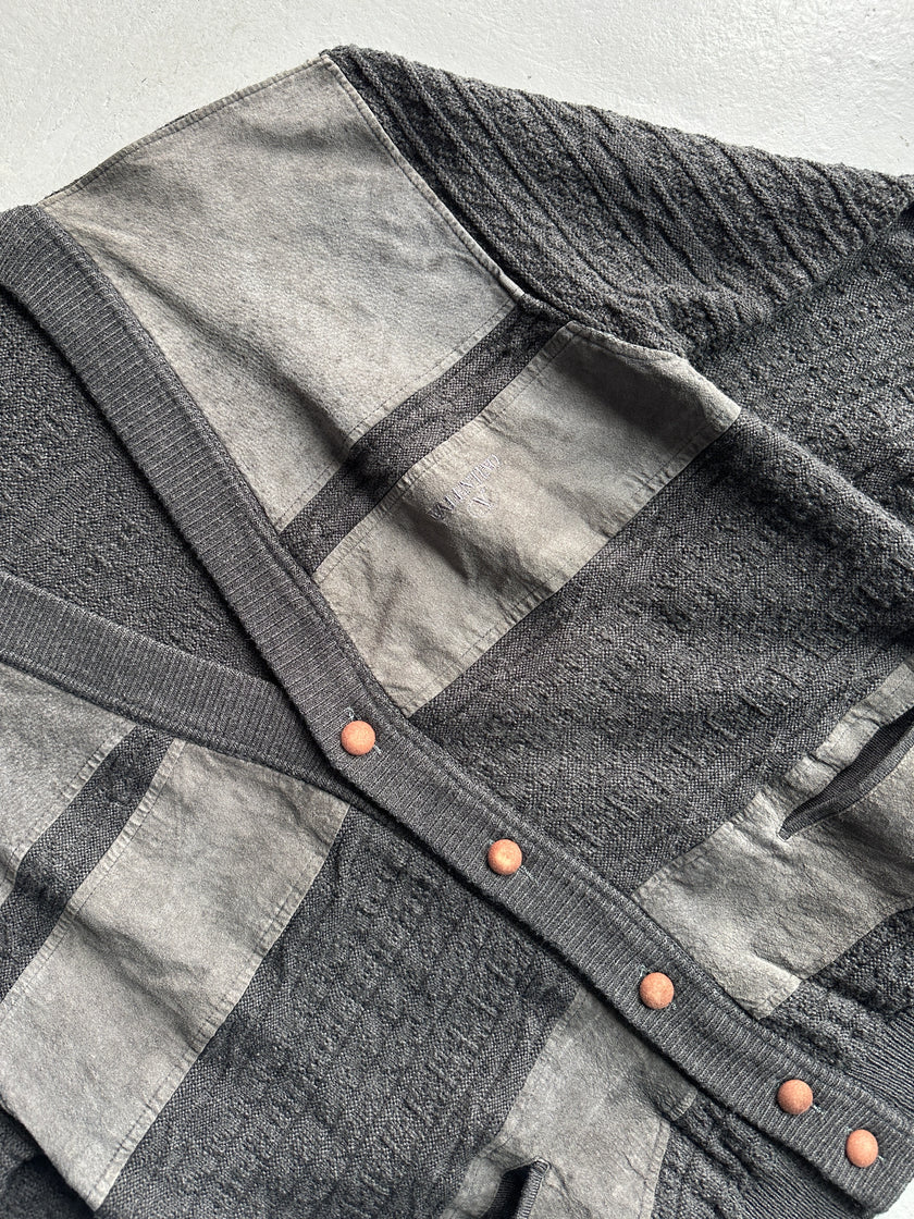 VALENTINO - 1990s PANELED WOOL CARDIGAN WITH SUEDE PATCHES
