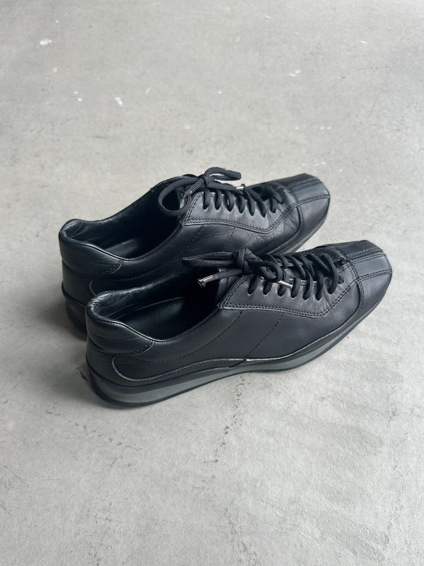 PRADA LINEA ROSSA - 2000s SQUARE TOE LEATHER SNEAKERS