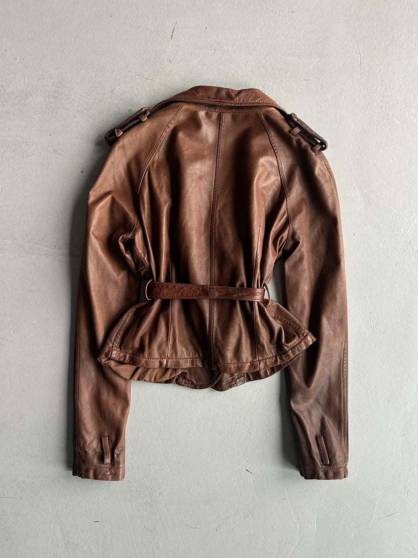 GIORGIO BRATO - 2000s SOFT LEATHER BELTED JACKET