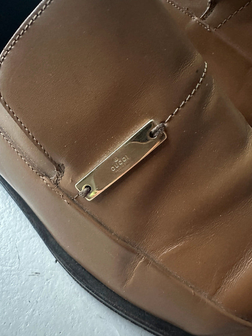 GUCCI - 1990s SQUARE TOE LEATHER LOAFERS