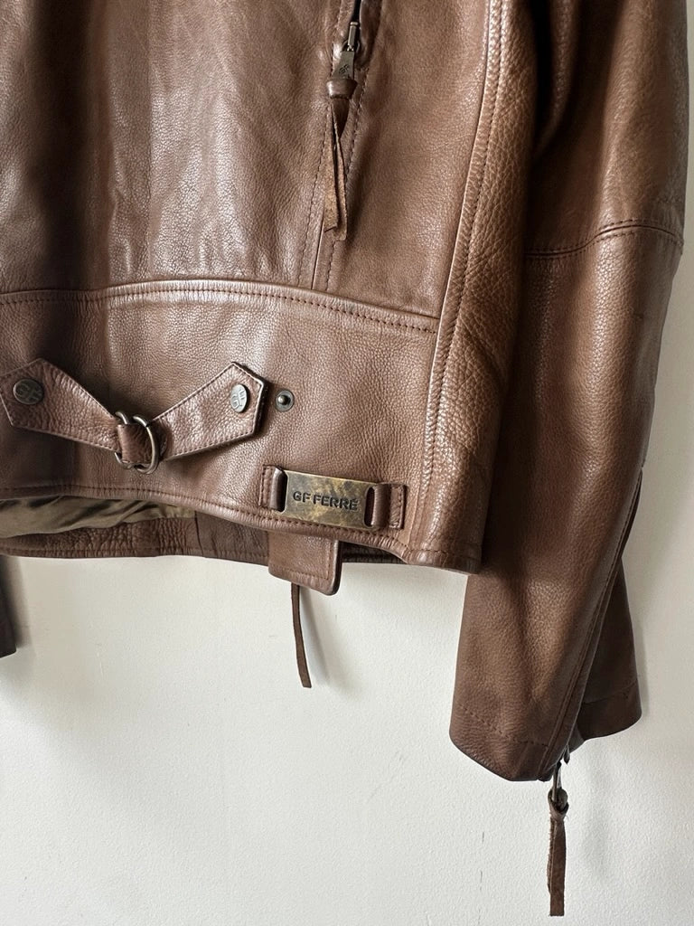 GIANFRANCO FERRÉ - early 2000s ASYMMETRICAL FRONT LEATHER BIKER JACKET