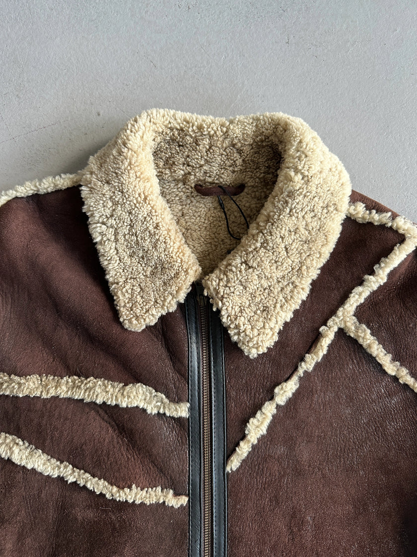 ZINO & JUDY - 1990s PANELED SHEARLING BOMBER JACKET