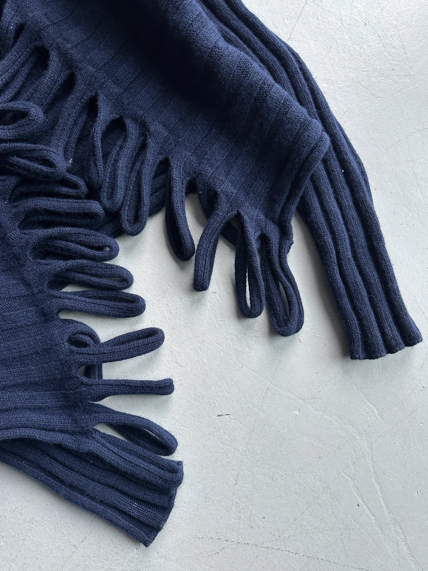 MARITHÉ + FRANÇOIS GIRBAUD - 2000s LOOPING CUT OUT DETAILS OPEN FRONT KNIT CARDIGAN