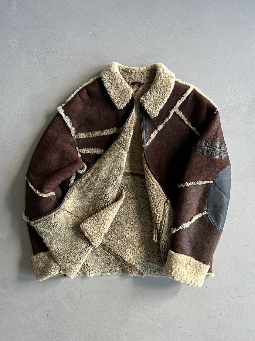 ZINO & JUDY - 1990s PANELED SHEARLING BOMBER JACKET