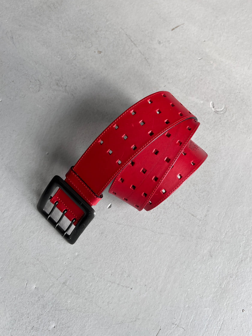 JEAN PAUL GAULTIER - 1990s GRID PERFORATION LEATHER BELT