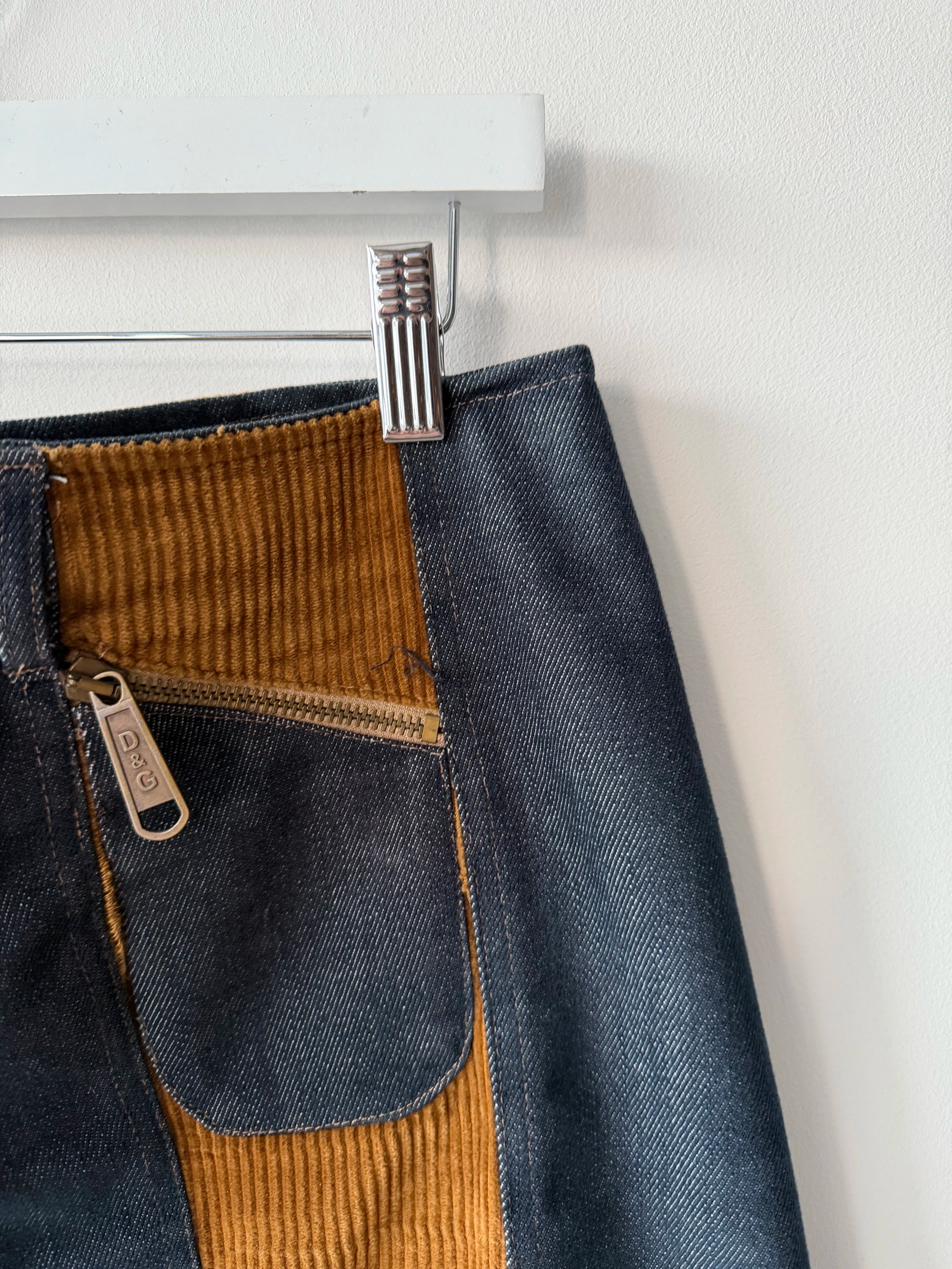 DOLCE & GABBANA - F/W 2002 DENIM SKIRT WITH CORDUROY PANELS