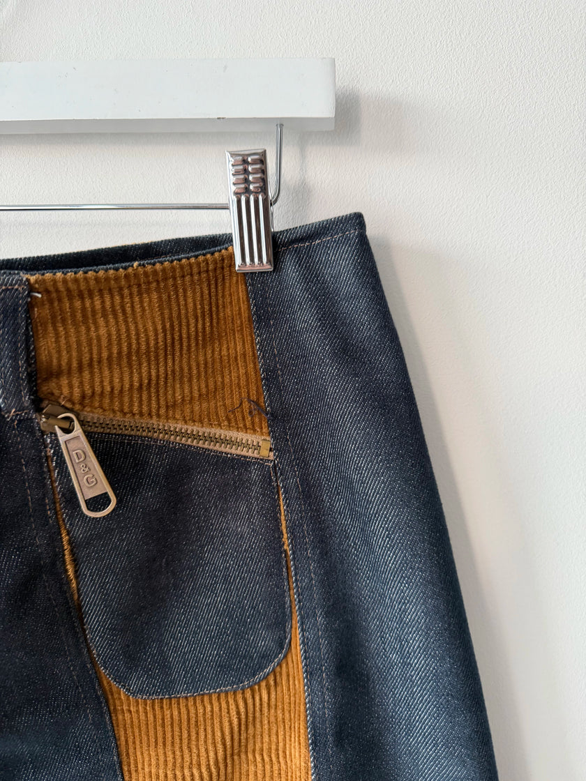 DOLCE & GABBANA - F/W 2002 DENIM SKIRT WITH CORDUROY PANELS