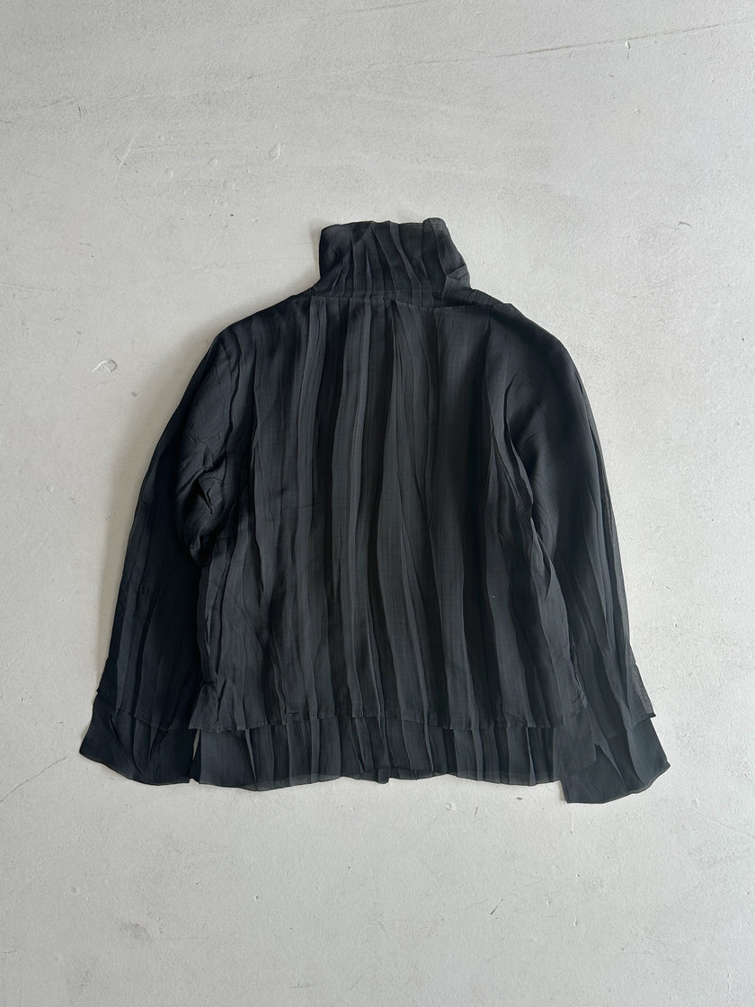 ISSEY MIYAKE - 1990s FUNNEL NECK BUTTONED PLEATED BLOUSE