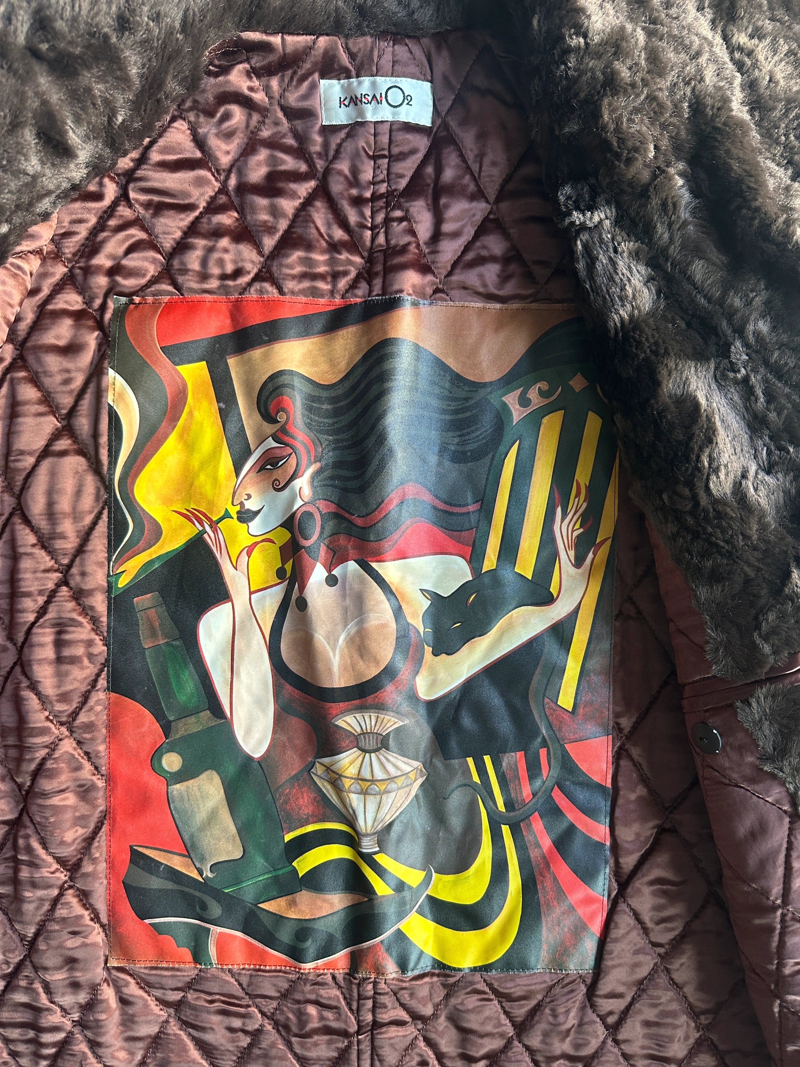 KANSAI YAMAMOTO - 1990s OVERSIZED QUILTED COAT WITH FUR COLLAR