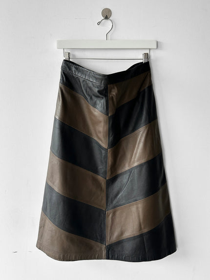 NICOLE FARHI - 2000s TWO TONE LEATHER MAXI SKIRT