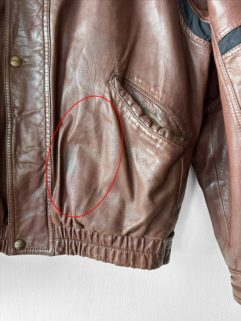ICEBERG - 1980s LEATHER BOMBER JACKET WITH SHEARLING COLLAR