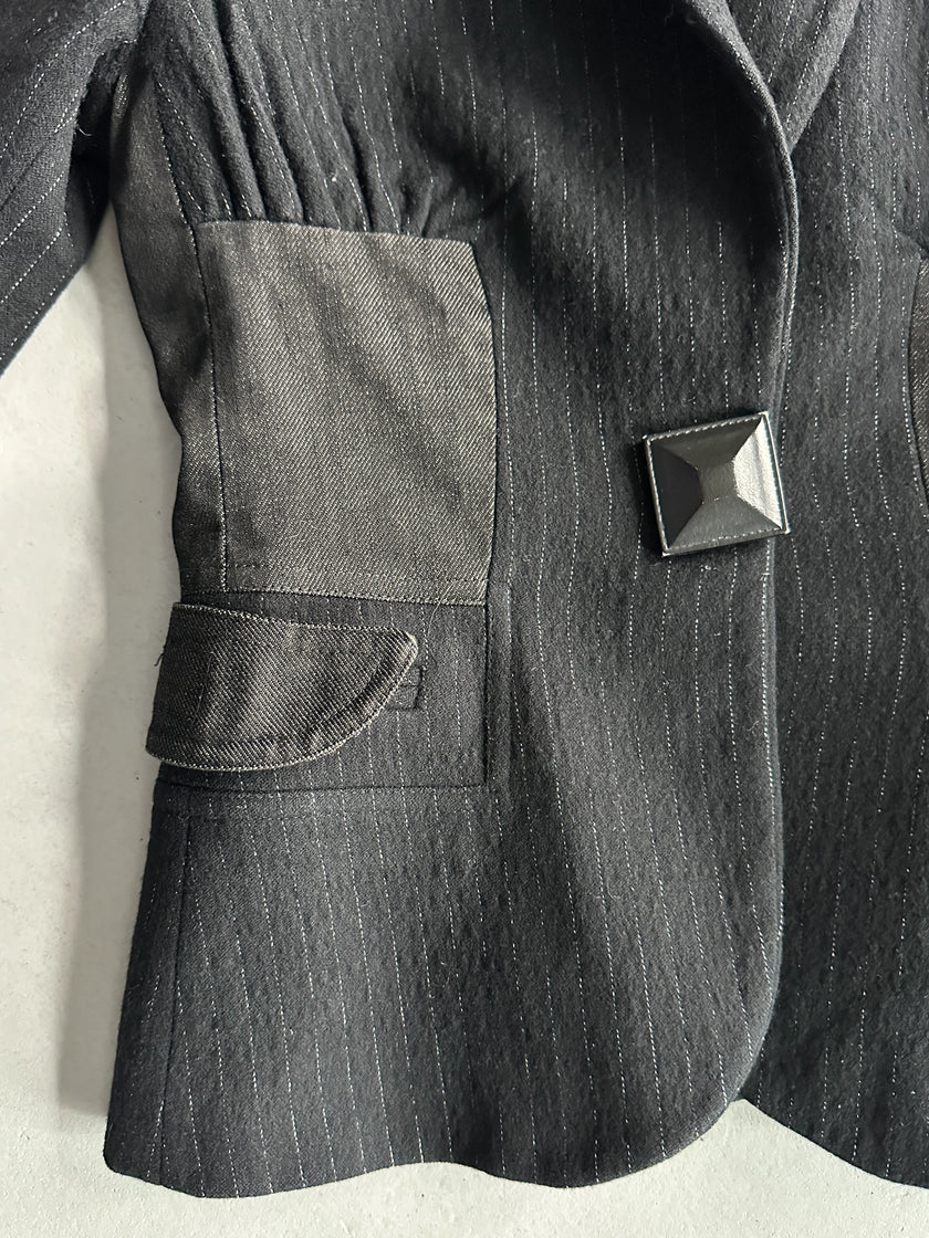 JUST CAVALLI - 1990s PINSTRIPED BLAZER WITH DENIM DETAILS