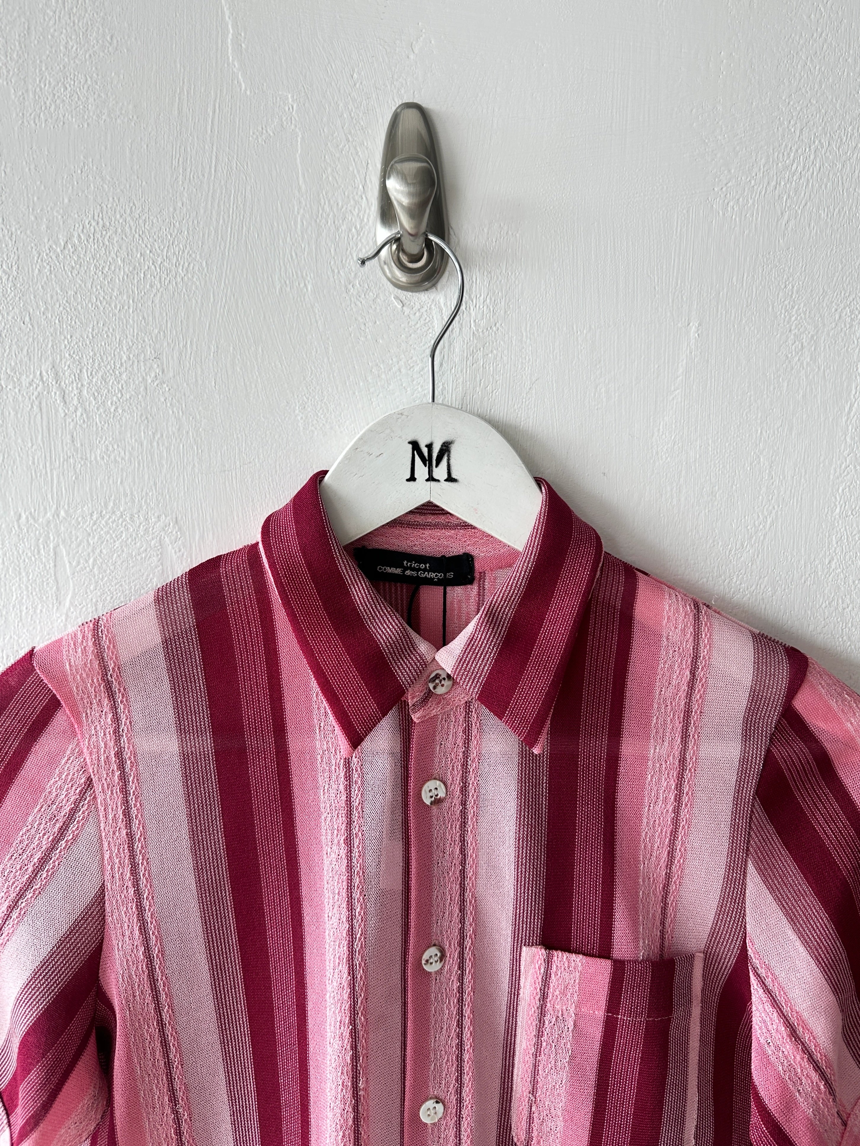 COMME DES GARÇONS - early 2000s OPEN KNIT SHORT SLEEVE BUTTONED SHIRT