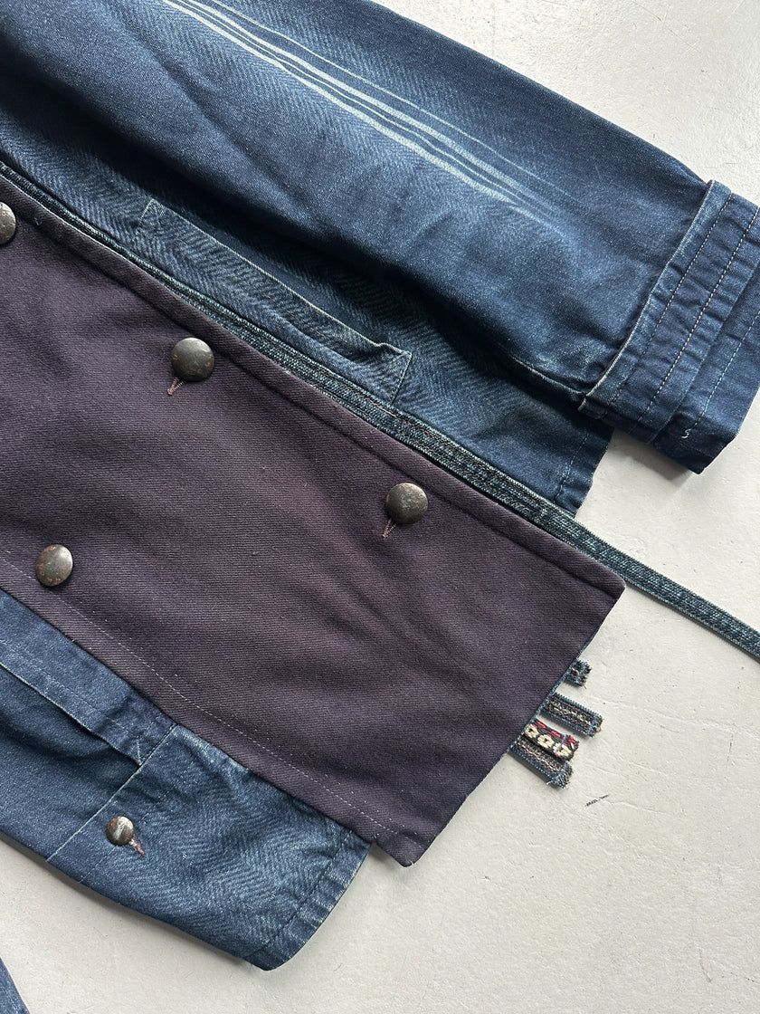 MARITHÉ + FRANÇOIS GIRBAUD - F/W 2003 DOUBLE BREASTED DENIM JACKET WITH WOOL PANEL