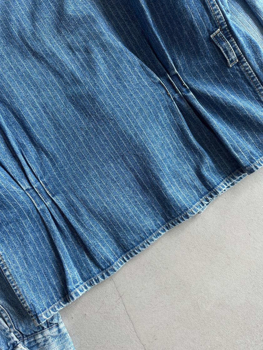 CLOSED - 1980S ASYMMETRICAL CLOSURE PINSTRIPED DENIM JACKET