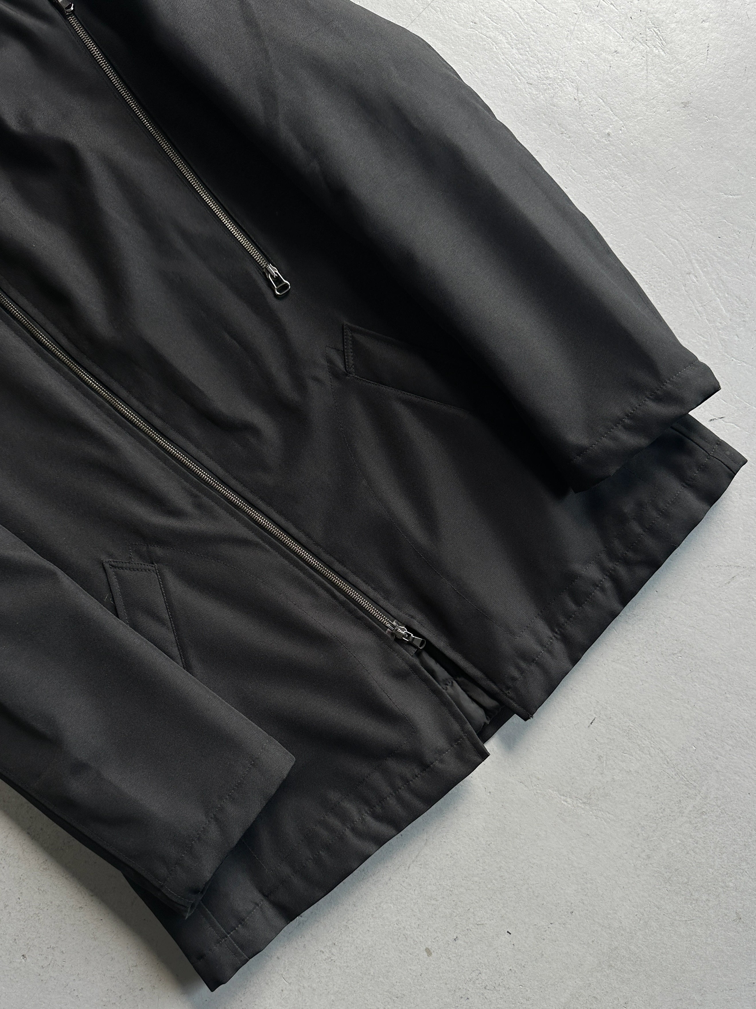 DANIELE ALESSANDRINI - 2000s RIBBED KNIT BELTED NECK COLLAR TECHNICAL JACKET WITH ASYMMETRICAL ZIP FRONT