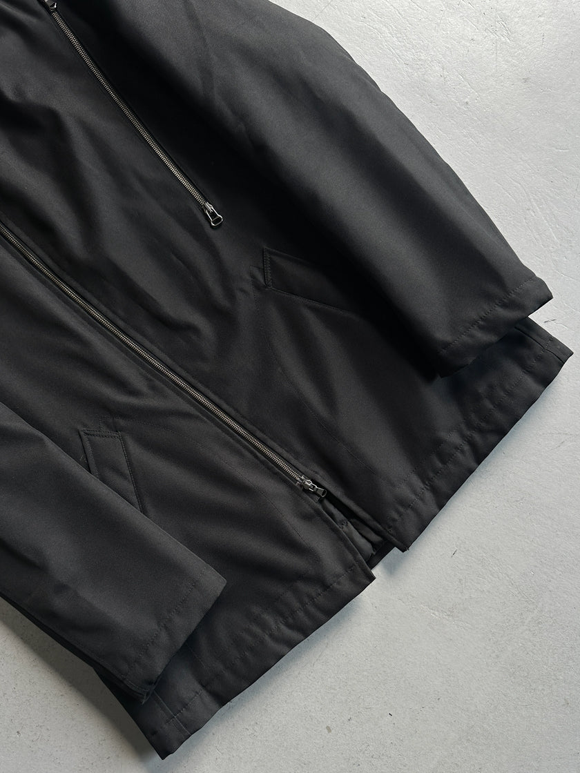 DANIELE ALESSANDRINI - 2000s RIBBED KNIT BELTED NECK COLLAR TECHNICAL JACKET WITH ASYMMETRICAL ZIP FRONT