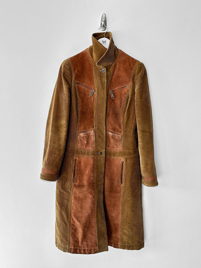 DOLCE & GABBANA - F/W 2002 CORDUROY COAT WITH CONTRASTING SUEDE FRONT PANEL