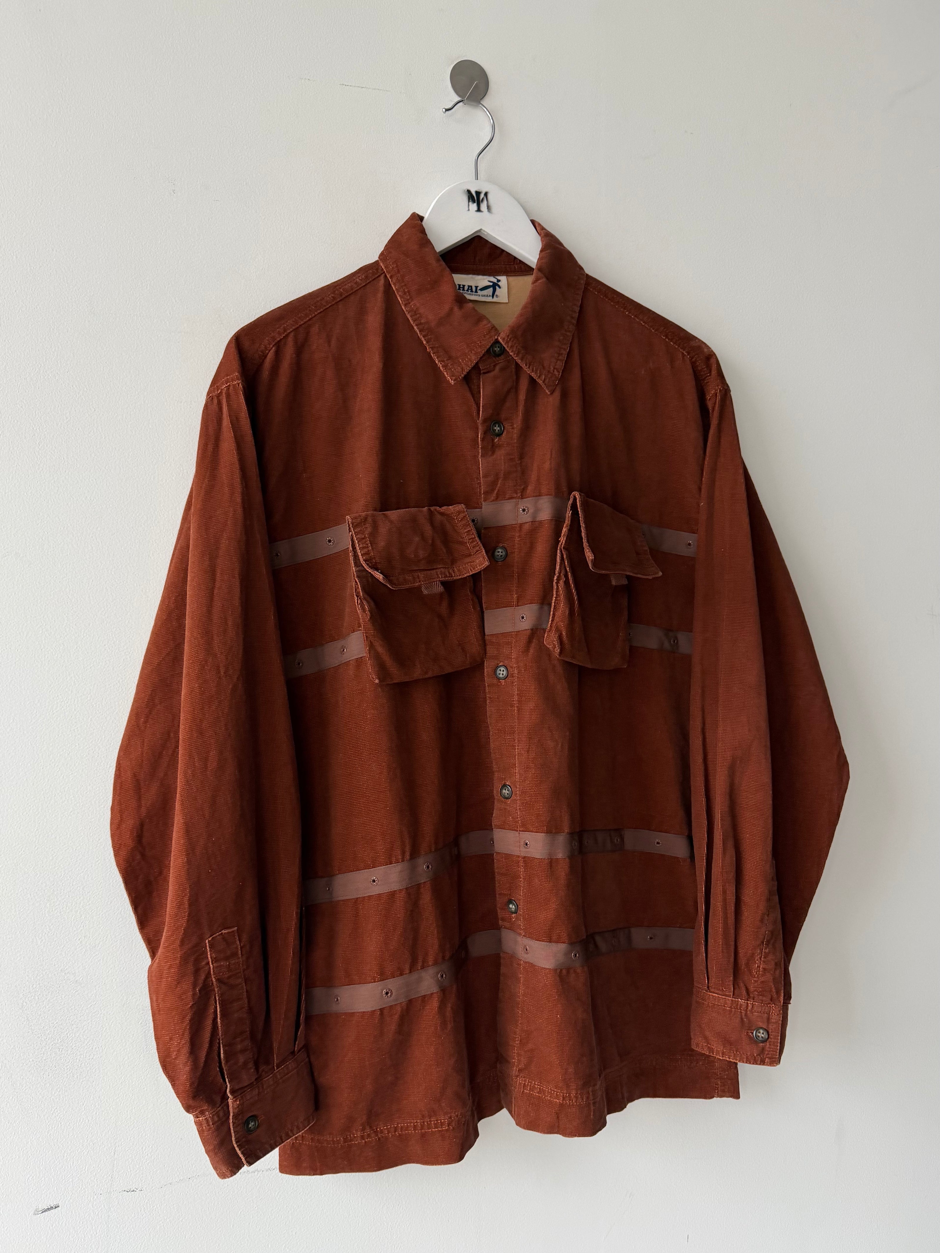 ISSEY MIYAKE HAI - 1980s CORDUROY SHIRT WITH DETACHABLE POUCH POCKETS