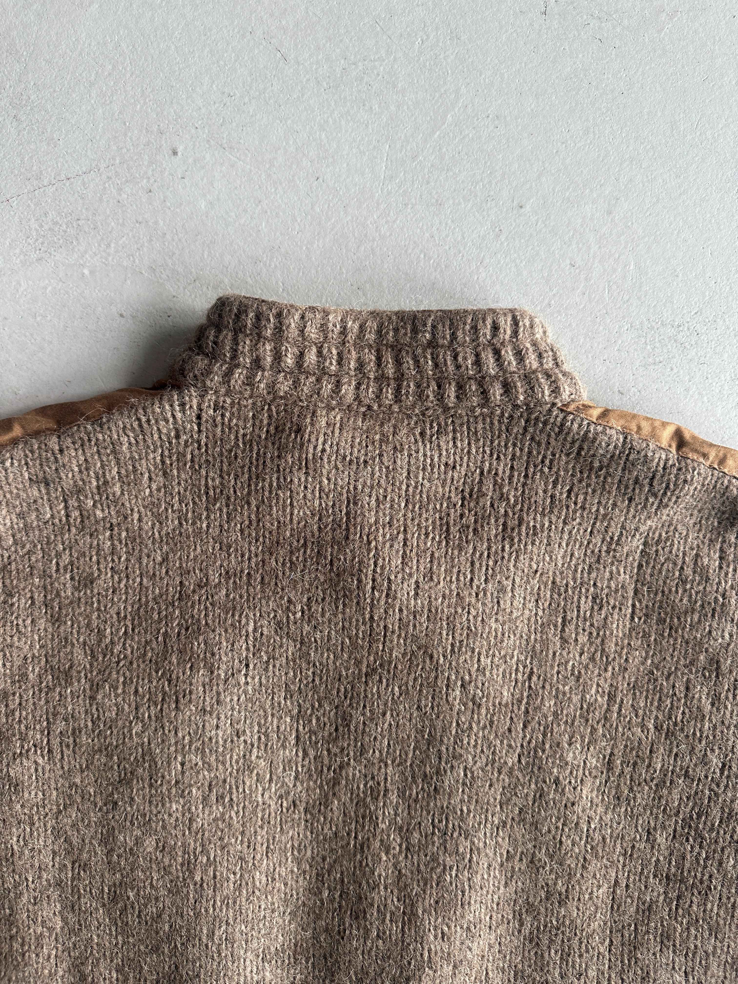 1980s CHUNKY KNIT PANELED JACKET WITH OVERSIZED LEATHER POCKETS