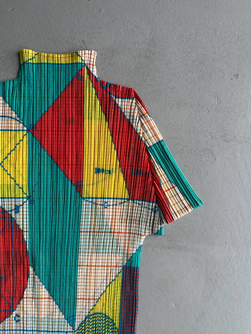 ISSEY MIYAKE PLEATS PLEASE - S/S 1998 GEOMETRIC PRINT HALF SLEEVE TOP