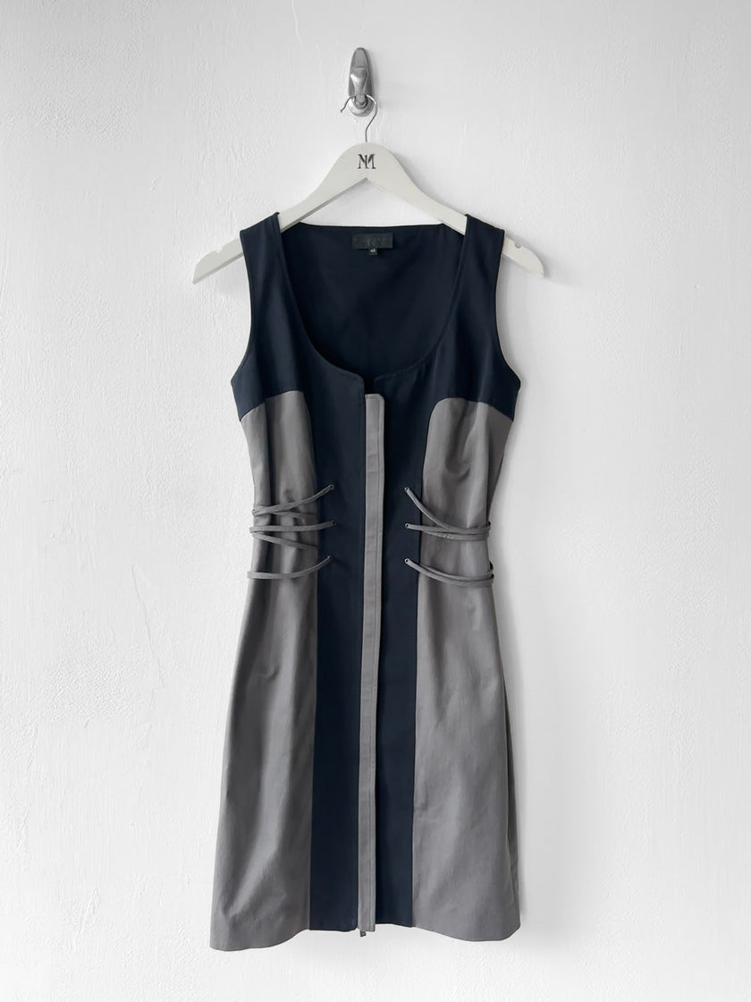 JOHN RICHMOND - 2000s PANELLED DRESS WITH LACING DETAILS AT WAIST